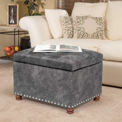 Vista 50 de Joveco Banco otomano de almacenamiento rectangular de tela, reposapiés, 24 pulgadas, moderno, copetudo, para dormitorio, asiento para entrada