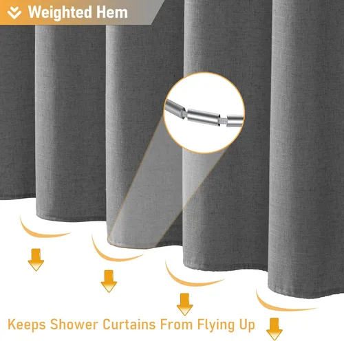 Vista 4 de BTTN Cortina de ducha de 60 pulgadas, juego de cortina de ducha de tela de lino con 10 ganchos de plástico, cortinas de ducha de tela con textura