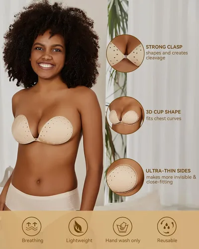 Vista 4 de Niidor Sticky Bra for Women Breathable Adhesive Invisible Strapless Push Up Backless Bra with Nipple Covers