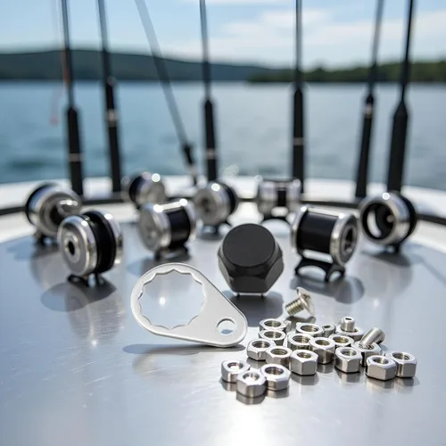 Tornillos de carrete de pesca M7, tapas de tuerca, mango de carrete de pesca de metal, tuercas de manivela y placa de bloqueo de repuesto para placa