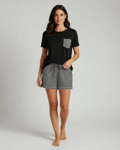 Vista 4 de Real Essentials Paquete de 2 Conjunto de pijama corto de manga corta para mujer - Ropa de dormir cómoda, ligera y suave para descansar