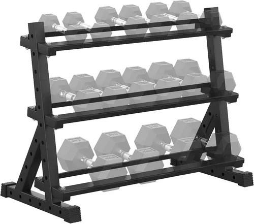 HANDBODE 3-Tier Dumbbell Rack Stand, 1000LB Capacity Storage Rack, Weight Rack for Dumbbells, Kettlebell, 390–700 lb Rubber Coated Fixed Weight