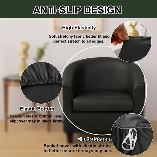 Vista 3 de Funda de piel sintética para silla de club, 2 piezas, funda para silla de bañera, impermeable, elástica, antideslizante, funda de sofá semicircular