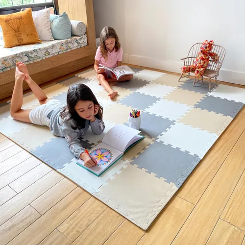 Vista 24 de MioTetto Tapete de juego para bebé, baldosas de espuma suave para el suelo para niños. Baldosas de espuma entrelazadas ajustables, se adapta a