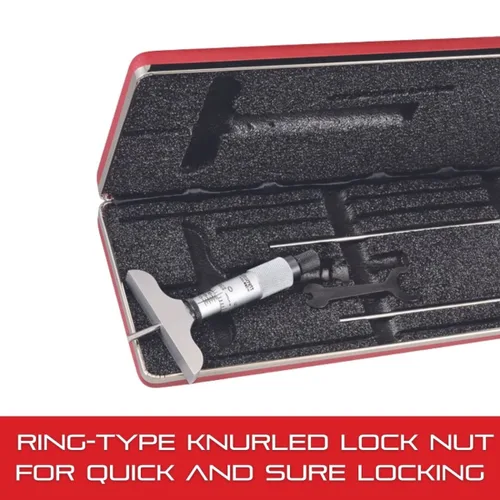 Vista 8 de Starrett Medidor de profundidad micrómetro con tuerca de bloqueo moleteada tipo anillo, trinquete combinado y acelerador - Ajuste rápido y fácil