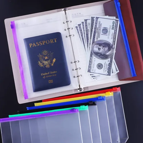 Vista 4 de Antner 12 bolsillos para carpeta A5, sobres de efectivo de 6 agujeros para carpeta A5 de 6 anillas, bolsas con cremallera multicolor para insertos