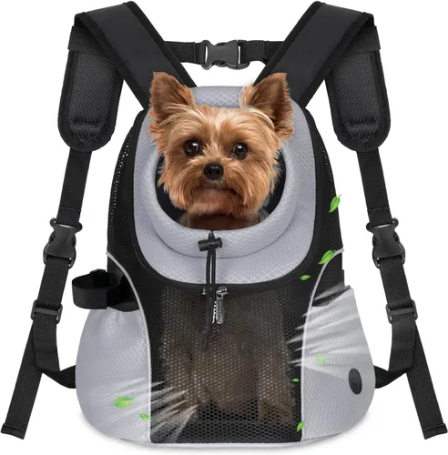 Vista 18 de WOYYHO Mochila Transportadora para Mascotas Perros, Mochila Frontal para Perros Pequeños, Mochila de Viaje para Perros de Malla Ventilada