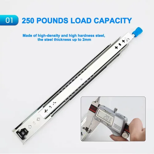 Vista 2 de Hitess 1 par de guías de cajón resistentes de 22 pulgadas con bloqueo de capacidad de carga de 250 libras, rieles de cajón de rodamiento de bolas