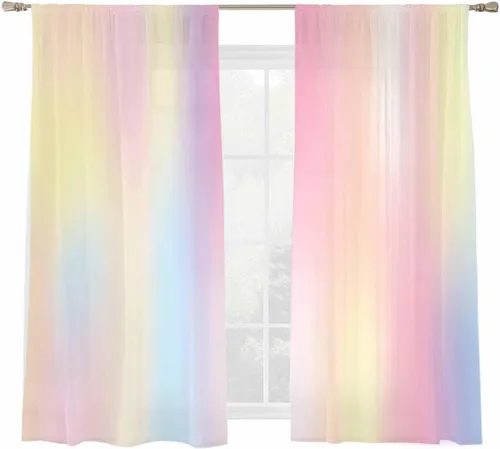 Vista 7 de Paneles de cortinas traslúcidas de gasa de 45 pulgadas de largo, cortinas semitransparentes con bolsillo para barra de camión, cortinas
