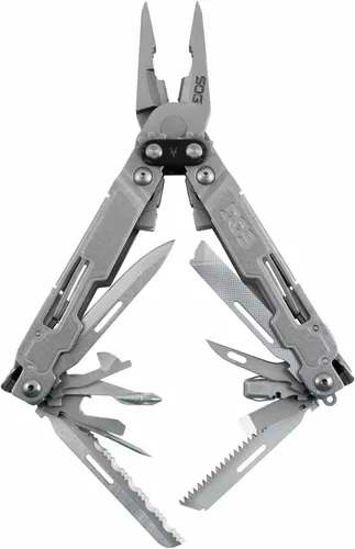 Vista 10 de SOG PowerAccess Deluxe Multiherramienta de Acero Inoxidable de Servicio Pesado Todo Uso con Funda de Nylon, Dos Hojas de Cuchillo, Abrelatas y Negro