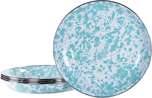 Vista 15 de Golden Rabbit Enamelware - Juego de 4-10" Platos de Pasta (Remolino Negro)