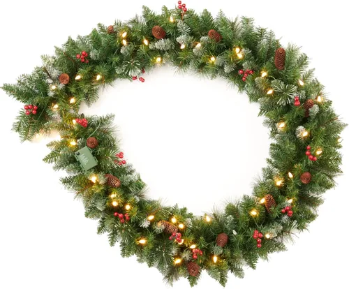 Vista 7 de Guirnalda de Navidad Preiluminada de 9 Pies con 70 Luces LED, Funciona con Baterías, Decoración Navideña para Repisa/Escalera/Interior/Exterior