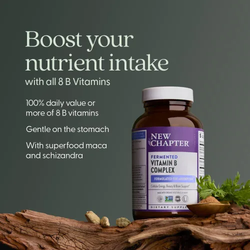 Vista 3 de New Chapter Complejo de vitamina B, complejo de vitamina B fermentada, orgánico, uno diario con hierbas integrales + maca adaptogénica para energía