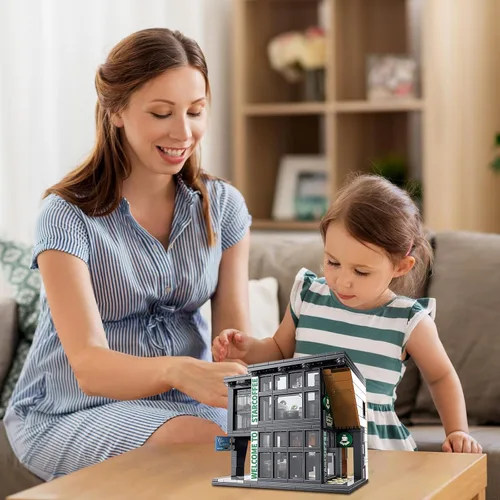 Vista 8 de CSNRHG - Bloques de construcción de juguete, vista de la calle de una cafetería, modelo de arquitectura de la ciudad, juego de construcción