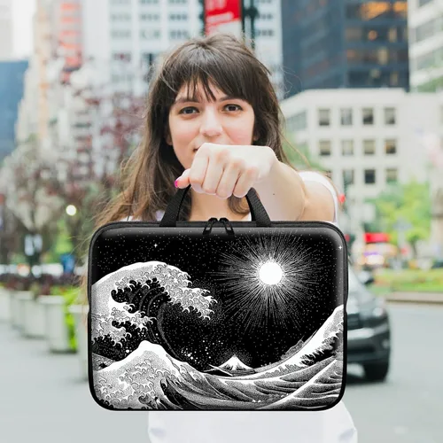 Vista 7 de Funda para laptop con asa de 10 pulgadas, impermeable, diseño de onda, compatible con MacBook Air, Pro, HP, Dell, Lenovo, ASUS