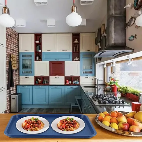 Vista 6 de Paquete de 10 bandejas de plástico para comida rápida, bandejas de plástico para cafeterías de 16 x 12 pulgadas con superficie texturizada, bandejas