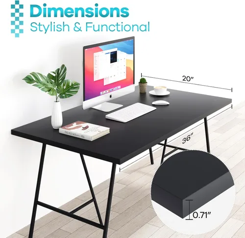 Vista 3 de Kaboon 36x20 pulgadas Mesa Negra Universal, Escritorio Sólido de Una Pieza, Encimera Reversible de Melamina, Dobles Escritorios, L-Escritorio DIY