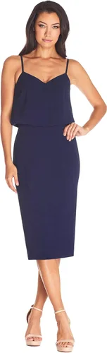 Dress The Population Alondra Blouson - Vestido midi con falda tubo para mujer Azul medianoche B