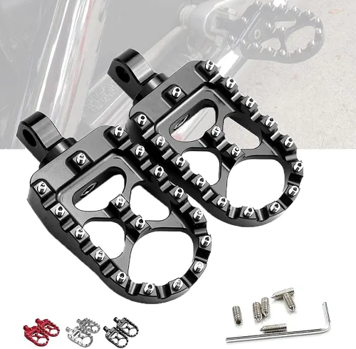 Estacas de pie anchas y gruesas CNC StarknightMT con giro de 360° estilo MX Chopper Bobber compatibles con Dyna Fatboy Sportster Iron 883 (Negro)