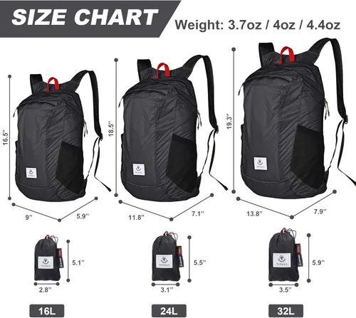 Vista 2 de Mochila 4Monster de excursionismo, de día, resistente al agua, ligera, plegable, para viajes, campamento, exteriores gris