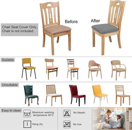 Vista 7 de Fundas de asiento de terciopelo para silla de comedor, fundas elásticas para sillas de comedor con lazos, funda protectora suave para cocina, hotel