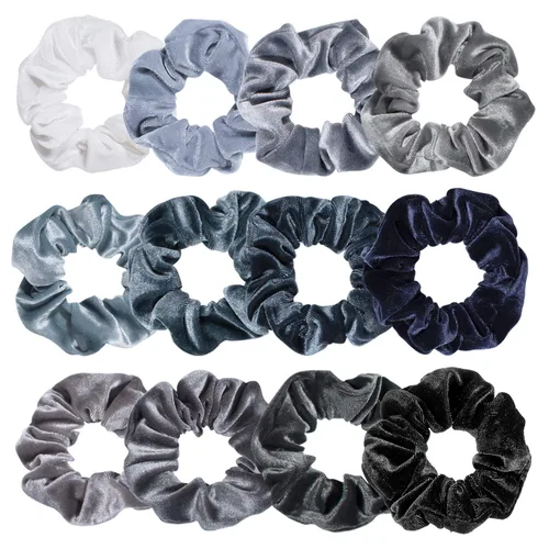 Whaline 12 piezas de scrunchies para el pelo con temática azul y gris, elásticos de terciopelo, scrunchy, bobbles, bandas suaves para el cabello,