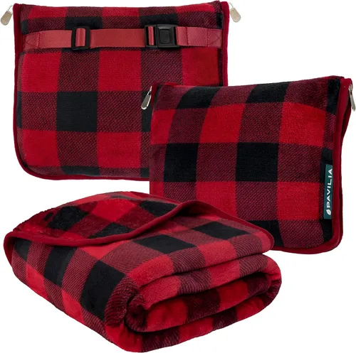 Vista 10 de PAVILIA Almohada Manta de Viaje, Manta Suave de Avión Conjunto Combo 2 en 1, Manta de Avión Compacta Empacable, Esenciales de Vuelo Almohada
