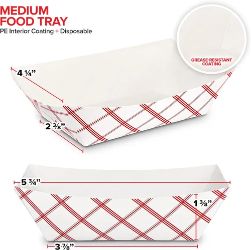 Vista 3 de Stock Your Home Botes pequeños de papel para alimentos (paquete de 100) bandejas desechables de 1 libra a cuadros rojos y blancos, botes de comida