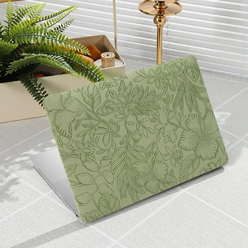 Vista 9 de iCasso - Funda compatible con MacBook Air de 13 pulgadas, versiones 2020-2018 A2337 M1 A2179 A1932, carcasa rígida de plástico con textura de cuero