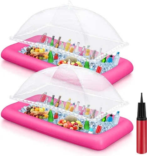 Vista 8 de Leitee El kit inflable de barra para servir incluye bandeja de buffet de ensalada con tapón de drenaje, cubierta de malla para alimentos, bebidas