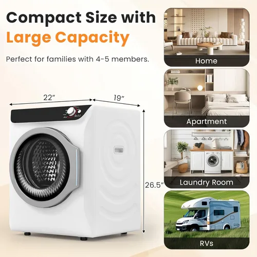 Vista 7 de Zynkez Secadora de ropa portátil de 2.5 pies cúbicos, secadora eléctrica compacta de 1400 W con bañera de acero inoxidable, carga frontal, 5 modos