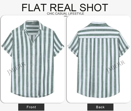 Vista 184 de JMIERR Camisas de vestir a rayas con botones y manga corta para hombre