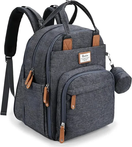 Vista 19 de RUVALINO Mochila para pañales, paquete de viaje multifunción para maternidad y bebé, gran capacidad, impermeable, negro