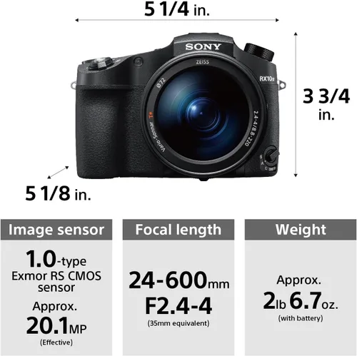 Vista 3 de Sony Cyber‑Shot RX10 IV con enfoque automático de 0.03 segundos y zoom óptico de 25x (DSC-RX10M4), negro