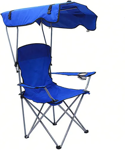 Silla plegable de camping con toldo al aire libre portátil para playa, pesca al aire libre, sombra portátil plegable, tela Oxford, azul real, 50 x