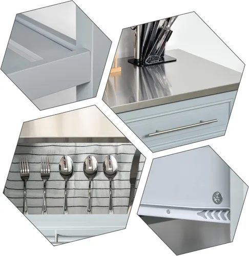 Vista 7 de HOMCOM Kitchen Island Rolling Utility Trolley Carrito con 2 cajones de acero inoxidable - Gris