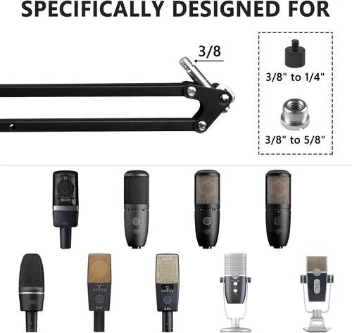 Vista 4 de Geekria for Creators - Brazo de micrófono compatible con AKG Lyra Ultra-HD, P120, P220, C214, adaptador de brazo de brazo de micrófono con soporte