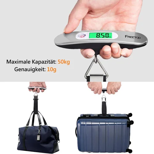 Vista 2 de FREETOO Báscula de equipaje portátil digital para maleta, báscula de viaje con función de tara, capacidad de 110 libras