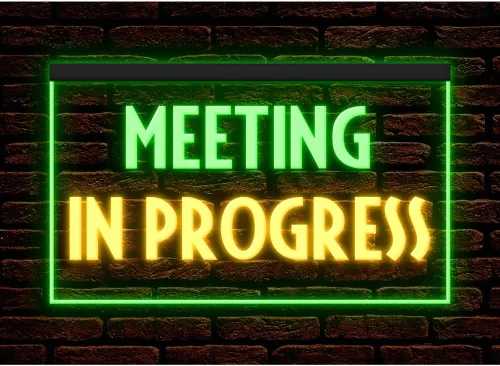 Vista 18 de 120175 - Letrero de neón con luz LED para reuniones en progreso (12 x 8 pulgadas, 16 colores por control remoto)