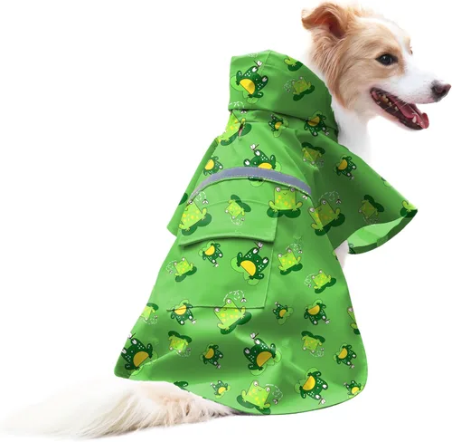 Vista 17 de NACOCO - Impermeable ajustable para perros, poncho a prueba de agua, ropa ligera para lluvia con capucha y tira reflejante, m, Azul