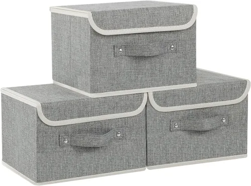 Vista 31 de Cajas de almacenamiento, contenedores de almacenamiento plegables con tapas, cestas de almacenamiento de tela de algodón y lino con asa