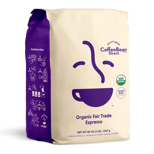 Vista 26 de Café Espresso de Seis Granos Coffee Bean Direct, Café en Grano Tostado Oscuro, Bolsa de 2.5 Libras (Paquete de 1)