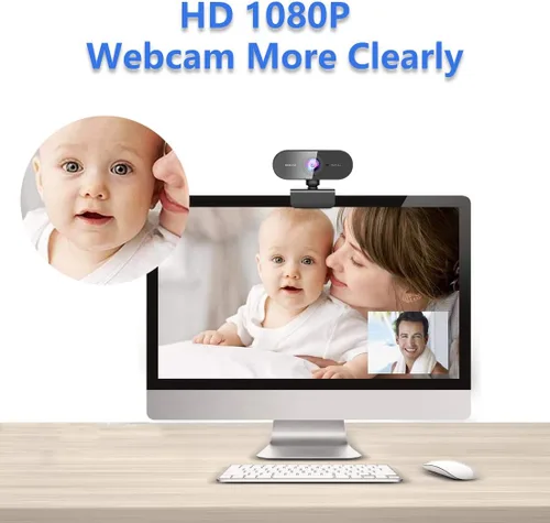 Vista 2 de Cámara web para PC con micrófono, cámara web Full HD 1080P para transmisión para Mac Laptop, cámara de computadora externa USB para escritorio, Negro