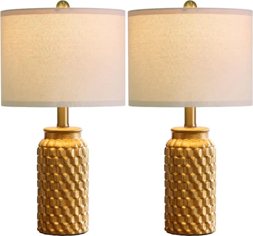 Vista 9 de USumkky - Juego de 2 lámparas de mesita de noche de cerámica moderna dorada de 20.5" para decoración de dormitorio, lámpara de mesa de estilo granja