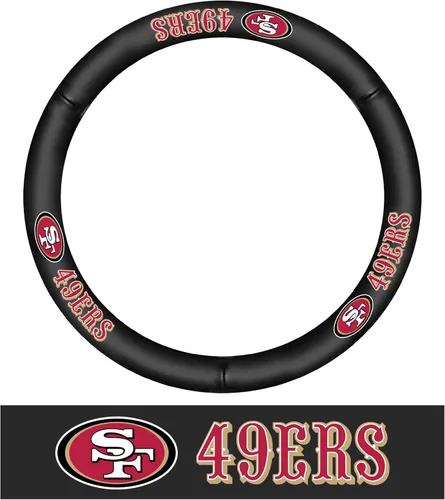 FANMATS 40474 NFL - Funda para volante de piel auténtica San Francisco 49ers, color negro, 15 x 15 pulgadas