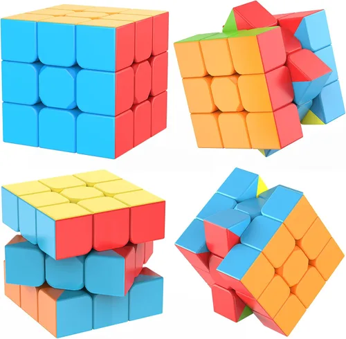 Vista 4 de Cubo de velocidad de 3 x 3 sin calcomanías con soporte y tutorial: teaser cerebral para resolver problemas, juguete de rompecabezas sensorial