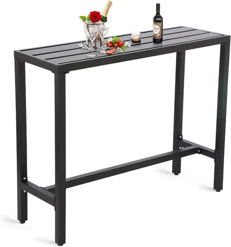 Vista 8 de Mesa de bar al aire libre, mesa de barra de altura de mostrador de patio, mesa de bar rectangular de 47 pulgadas para patio, jardín, balcón, junto a