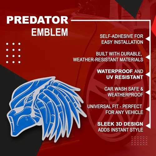 Vista 3 de Predator Emblem, accesorios automotrices exteriores 3D personalizados, ajuste universal para automóvil, camión, SUV (juego de 2) (azul)