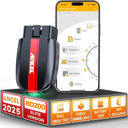 ANCEL Escáner BD200 OBD2 Bluetooth - Lector de código y herramientas de escaneo de diagnóstico del motor con prueba de batería de automóvil,