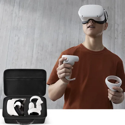 Vista 7 de Hard Carrying Case for Meta for Oculus Quest 2 All-in-One VR Gaming Headset and Touch Controllers, Travel Storage Bag with Silicone Face Cover &